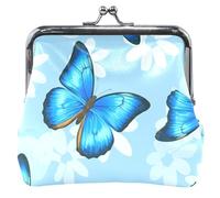 Pochette en cuir personnalisée avec ailes de papillons bleus pour femme - Joli baiser - Pochette de monnaie pour filles, Ailes de papillons bleus, Classique