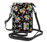 Pochette en cuir pour téléphone portable en forme de cœur pour sensibilisation à l'autisme