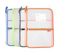 Pochette en filet pour documents en nylon avec fermeture éclair - Format A4 - Pour voyage, étudiant, devoirs, fournitures de bureau - Lot de 4 (Orange, Vert, Bleu, Bleu foncé)