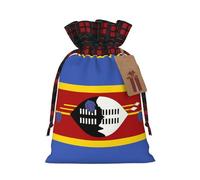 Pochette en jute avec cordon de serrage avec motif drapeau du Swaziland et étiquette en papier kraft, léger et durable