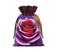 Pochette en jute rose fuchsia avec cordon de serrage avec tissu écossais et étiquette en papier kraft, sac léger et durable