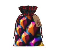 Pochette en jute tridimensionnelle avec cordon de serrage en tissu écossais et étiquette en papier kraft, sac léger et durable