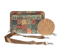 Pochette en Liège Bandoulière Deux Poches Zip Motif Céramique Multicolore