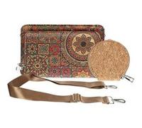 Pochette en Liège Bandoulière Deux Poches Zip Motif Mandala Avizar Multicolore Multicolore G