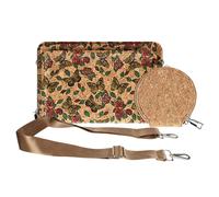 Pochette en Liège Bandoulière Deux Poches Zip Motif Papillon Multicolore
