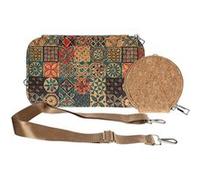 Pochette en Liège Bandoulière Double Grande Poche Zip Motif Céramique Multicolore