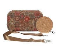 Pochette en Liège Bandoulière Double Grande Poche Zip Motif Hexagonal Multicolore