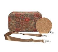 Pochette en Liège Bandoulière Double Grande Poche Zip Motif Hexagonal Multicolore