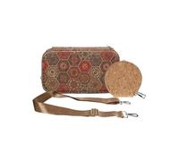 Pochette en Liège Bandoulière Double Grande Poche Zip Motif Hexagonal Multicolore