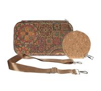 Pochette en Liège Bandoulière Double Grande Poche Zip Motif Mandala Multicolore