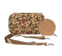 Pochette en Liège Bandoulière Double Grande Poche Zip Motif Papillon Multicolore