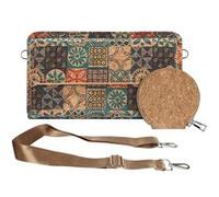 Pochette en Liège Bandoulière Double Poche Magnétique Motif Céramique Avizar Multicolore Multicolore G