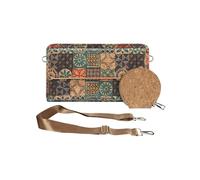 Pochette en Liège Bandoulière Double Poche Magnétique Motif Céramique Avizar Multicolore Multicolore G