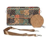 Pochette en Liège Bandoulière Double Poche Magnétique Motif Céramique Multicolore