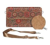 Pochette en Liège Bandoulière Double Poche Magnétique Motif Hexagonal Multicolore