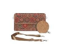 Pochette en Liège Bandoulière Double Poche Magnétique Motif Hexagonal Multicolore