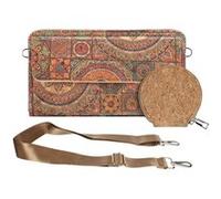Pochette en Liège Bandoulière Double Poche Magnétique Motif Mandala Multicolore