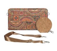 Pochette en Liège Bandoulière Double Poche Magnétique Motif Mandala Multicolore