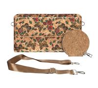 Pochette en Liège Bandoulière Double Poche Magnétique Motif Papillon Multicolore