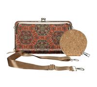 Pochette en Liège Bandoulière Double Poche Porte monnaie Motif Lys Multicolore