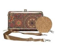 Pochette en Liège Bandoulière Double Poche Porte monnaie Motif Mandala Avizar Multicolore Multicolore G