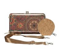 Pochette en Liège Bandoulière Double Poche Porte monnaie Motif Mandala Multicolore