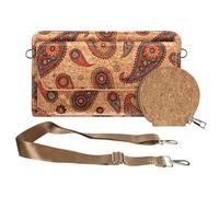 Pochette en Liège Bandoulière Triple Poche Magnétique Motif Cachemire Multicolore
