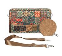 Pochette en Liège Bandoulière Triple Poche Magnétique Motif Céramique Multicolore