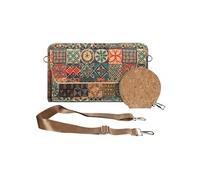 Pochette en Liège Bandoulière Triple Poche Magnétique Motif Céramique Multicolore