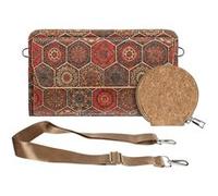 Pochette en Liège Bandoulière Triple Poche Magnétique Motif Hexagonal Multicolore