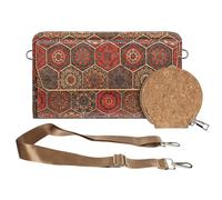 Pochette en Liège Bandoulière Triple Poche Magnétique Motif Hexagonal Multicolore