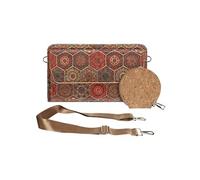 Pochette en Liège Bandoulière Triple Poche Magnétique Motif Hexagonal Multicolore