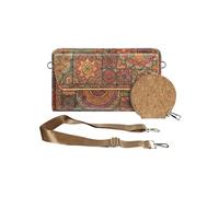 Pochette en Liège Bandoulière Triple Poche Magnétique Motif Mandala Multicolore