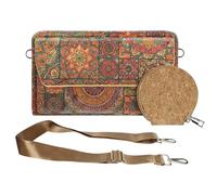 Pochette en Liège Bandoulière Triple Poche Magnétique Motif Mandala Multicolore