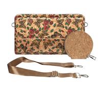 Pochette en Liège Bandoulière Triple Poche Magnétique Motif Papillon Multicolore