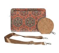 Pochette en Liège Bandoulière Triple Poche Zip Bord carré Motif Lys Multicolore