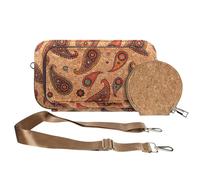 Pochette en Liège Bandoulière Triple Poche Zip Motif Cachemire Multicolore