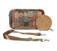 Pochette en Liège Bandoulière Triple Poche Zip Motif Céramique Avizar Multicolore Multicolore G