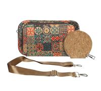 Pochette en Liège Bandoulière Triple Poche Zip Motif Céramique Multicolore