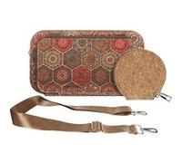 Pochette en Liège Bandoulière Triple Poche Zip Motif Hexagonale Multicolore