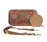 Pochette en Liège Bandoulière Triple Poche Zip Motif Hexagonale Multicolore