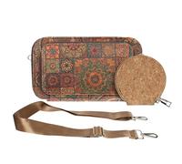 Pochette en Liège Bandoulière Triple Poche Zip Motif Mandala Multicolore