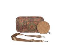 Pochette en Liège Bandoulière Triple Poche Zip Motif Mandala Multicolore
