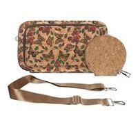 Pochette en Liège Bandoulière Triple Poche Zip Motif Papillon Multicolore