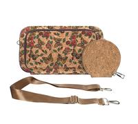 Pochette en Liège Bandoulière Triple Poche Zip Motif Papillon Multicolore