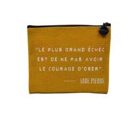 Pochette en Lin - Abbe Pierre Echec Courage Francais Citation Inspirante Motivation - Trousse Maquillage en Toile Aspect Lin - Porte Monnaie - 15 x10 cm