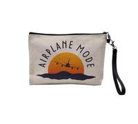 Pochette en Lin - Airplane Mode Travel Backpacker - Trousse Maquillage en Toile Aspect Lin - Trousse de Toilette - 23,5 x15 cm