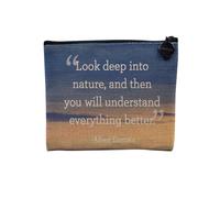 Pochette en Lin - Albert Einstein Look Deep Citation Inspirante Motivation - Trousse Maquillage en Toile Aspect Lin - Porte Monnaie - 15 x10 cm