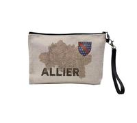 Pochette en Lin - Allier 03 Departement Laon Carte Ancienne Hauts de France - Trousse Maquillage en Toile Aspect Lin - Trousse de Toilette - 23,5 x15 cm