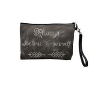Pochette en Lin - Always Be True to Yourself Citation Inspirante Motivation - Trousse Maquillage en Toile Aspect Lin - Trousse de Toilette - 23,5 x15 cm